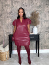 Burgundy Baby doll Leather Dress
